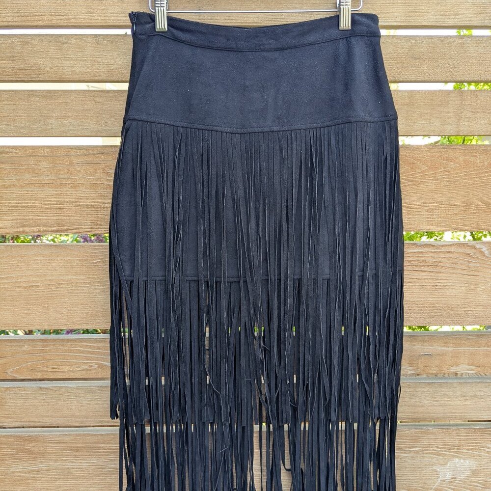 Design Lab Lord & Taylor Black Fringe Mini Skirt
